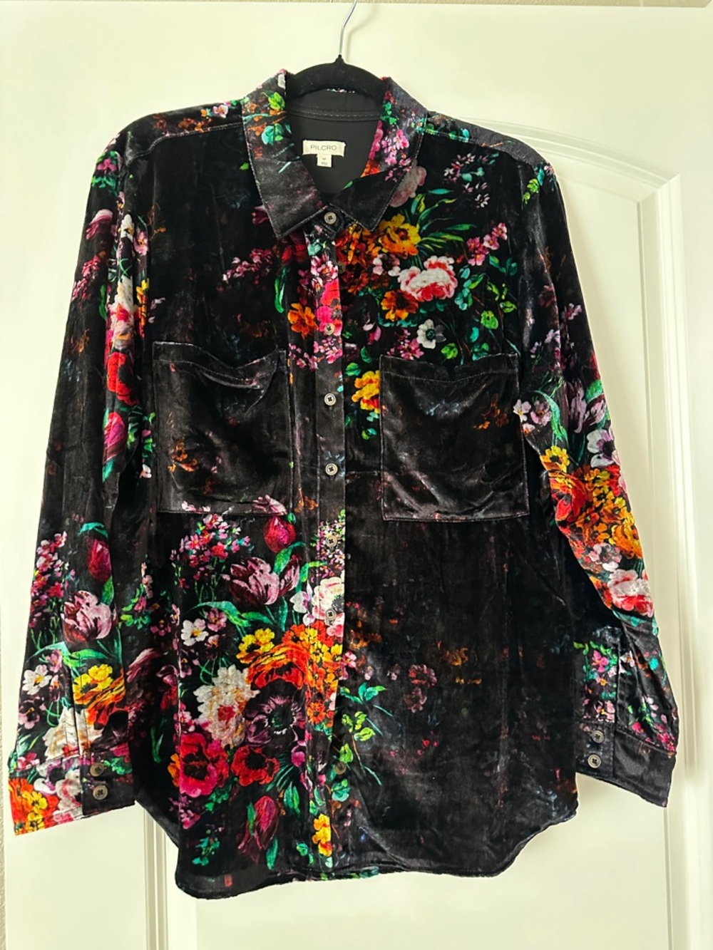 Pilot Velvet Floral Button-Up Shirt with Pockets